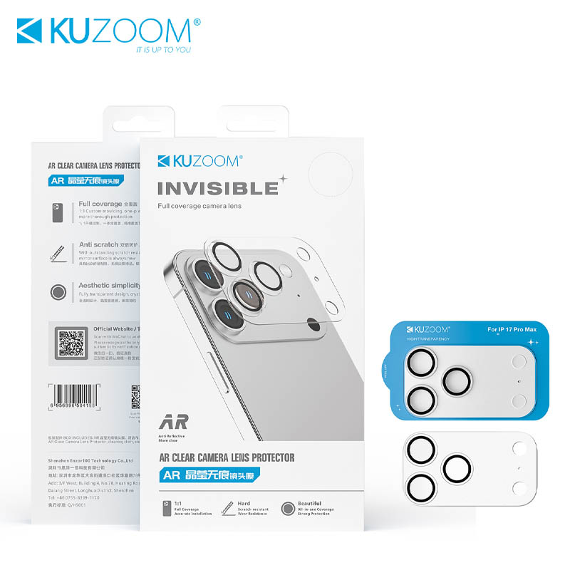 محافظ لنز دوربین یکپارچه KUZOOM مدل AR Invisible مناسب آیفون 18 پرو و پرو مکس