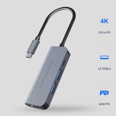 هاب 4 پورت پاورولوژی مدل P4CHBGY با گارانتی | POWEROLOGY 4 port USB-C hub