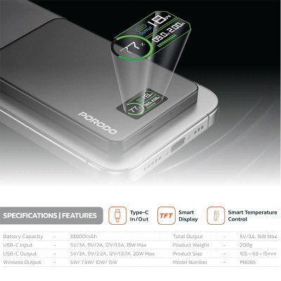 پاوربانک مگسیف 10000mAh پرودو Porodo مدل PBO85 با گارانتی