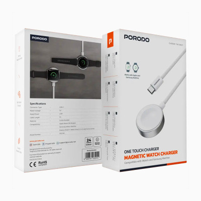 شارژر مگنتی ساعت هوشمند پرودو PORODO مدل One Touch Charger Magnetic Watch Charger CBL042 با گارانتی