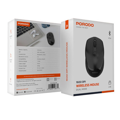 موس بی سیم شارژی دو حالته پرودو PORODO مدل WIRELESS MOUSE 1600 DPI