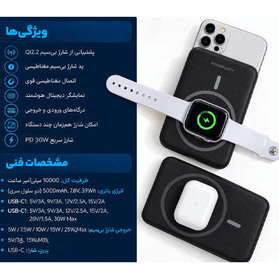 پاوربانک مگ‌سیف Powerology 10000mAh مدل Vision
