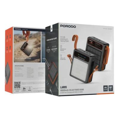 پاور بانک خورشیدی Laros 80000 mAh پرودو Porodo مدل PDPB80BK