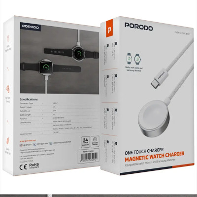 کابل شارژ اپل واچ و سامسونگ واچ پرودو Porodo مدل PDCBL0042WH با گارانتی